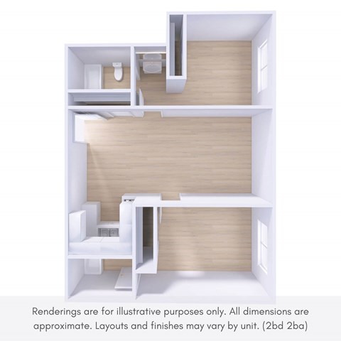 Floor plan for 2 beds, 2 baths, 1000 sqft